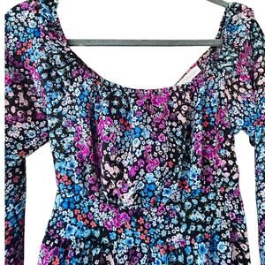 Rewind Womens 3/4 Sleeve Dress Size S Black Floral Back Keyhole Back